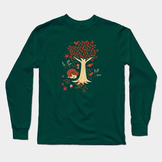 Foxes in an Autumn Forest Long Sleeve T-Shirt by latheandquill